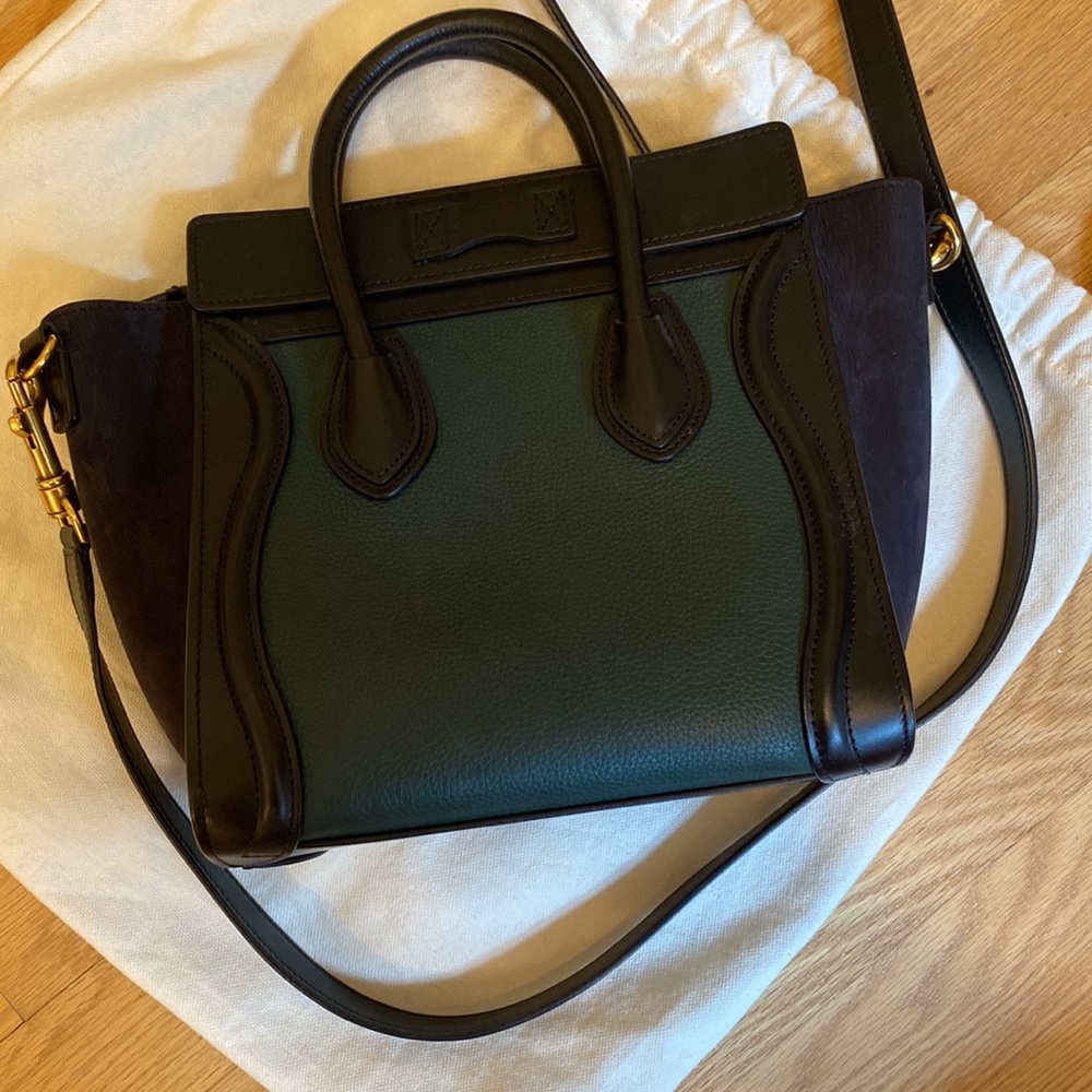 Céline mini luggage tote bicolour smooth calfskin in green and black - Picture 3 of 10